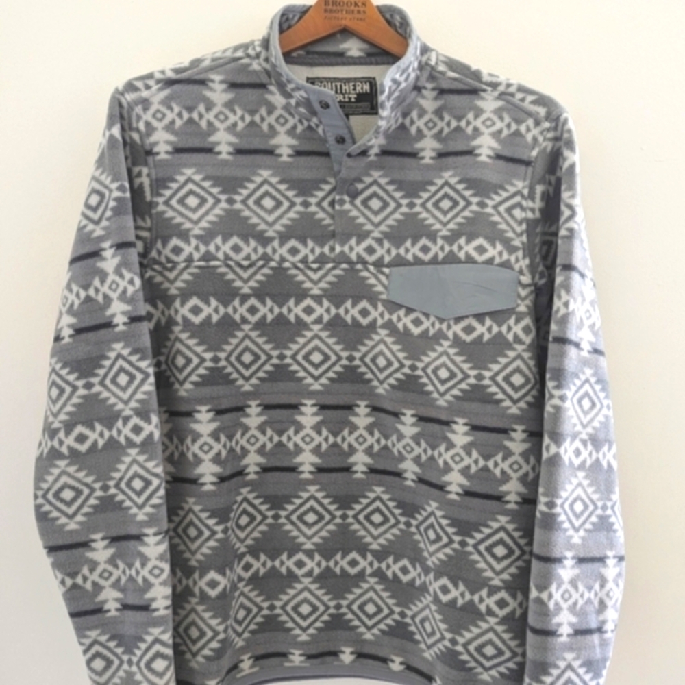NEW Southern Grit Dense Fleece 1/4 Snap Sweater Men's Small Southwest Aztec Gray